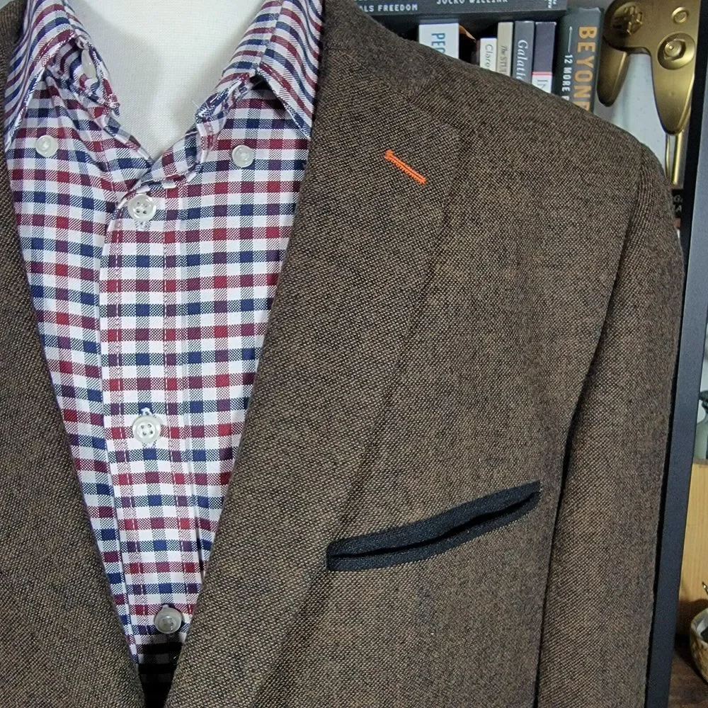 Bruno Conte Don Jonathan Men's Flannel Sport Coat Blazer‎ Two Button Brown XL